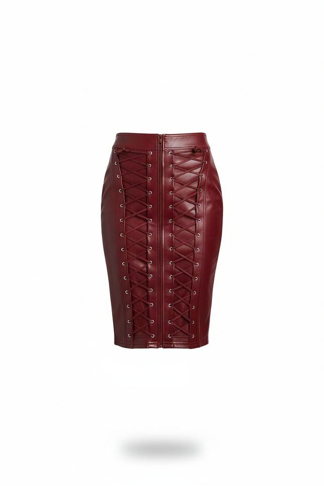 Jupe Crayon Cuir Rouge