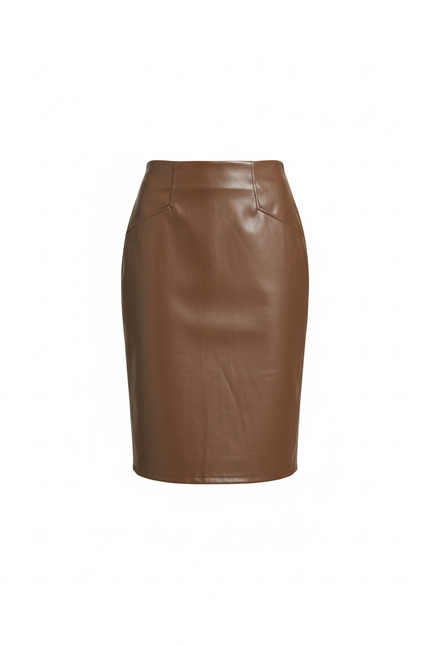 Jupe Crayon Marron Simili Cuir Chic