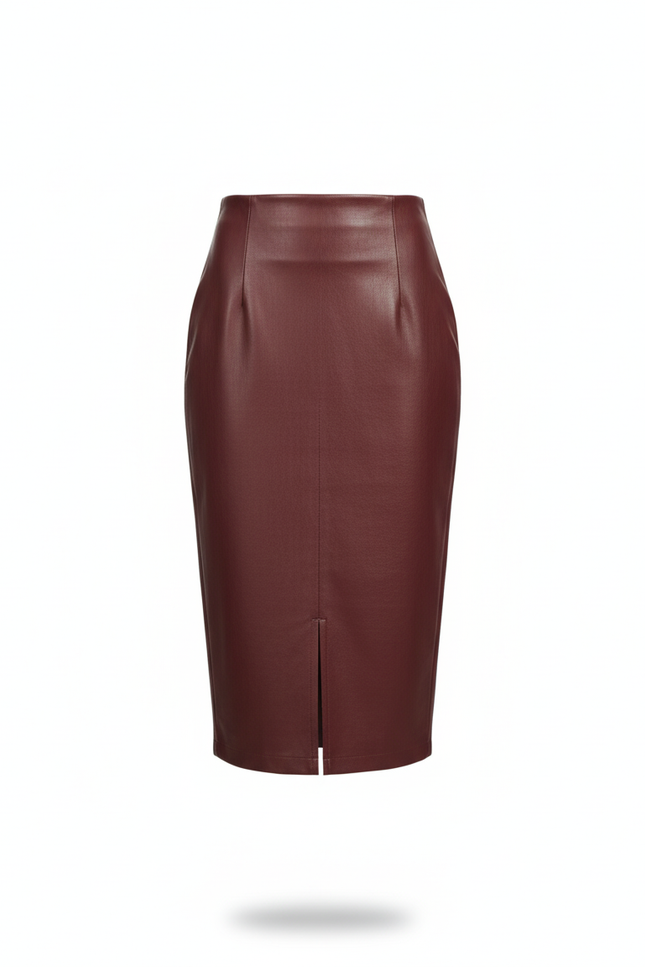 Jupe Crayon Bordeaux Similicuir Élégante