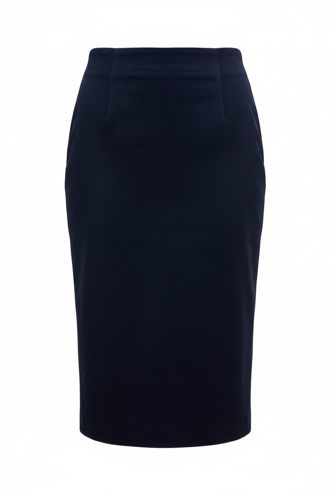 Jupe Crayon Bleu Marine Suédine Élégante