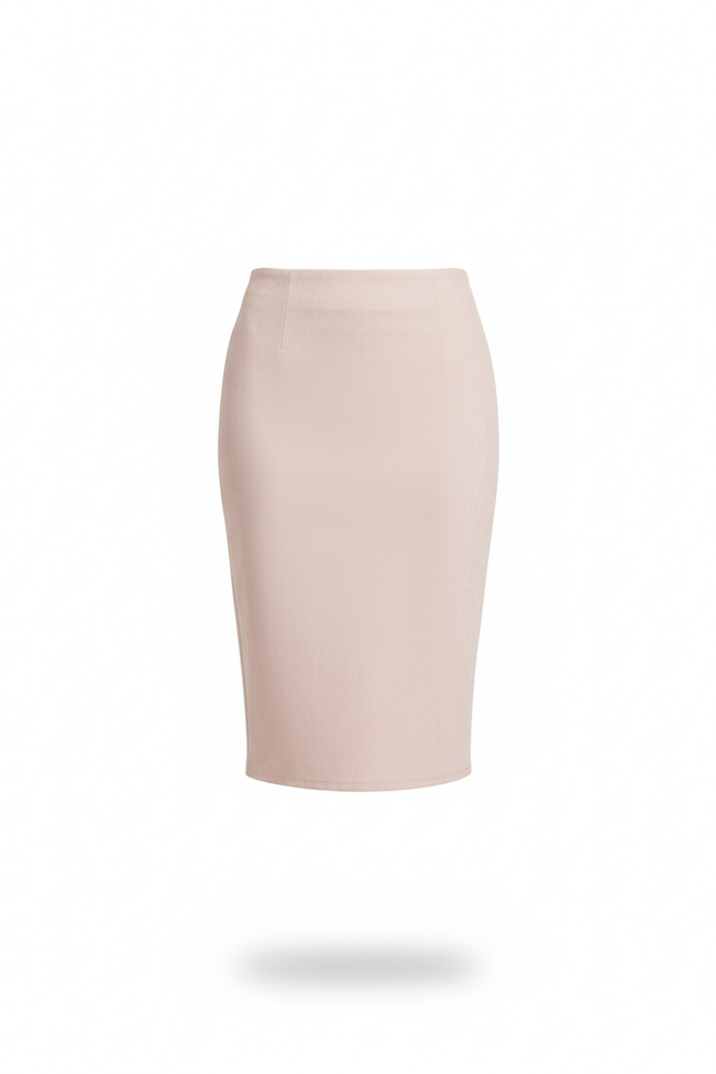 Jupe Crayon Rose Poudré Suédine Chic