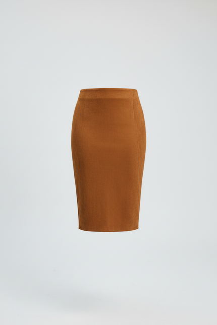 Jupe Crayon Daim Marron Élégante