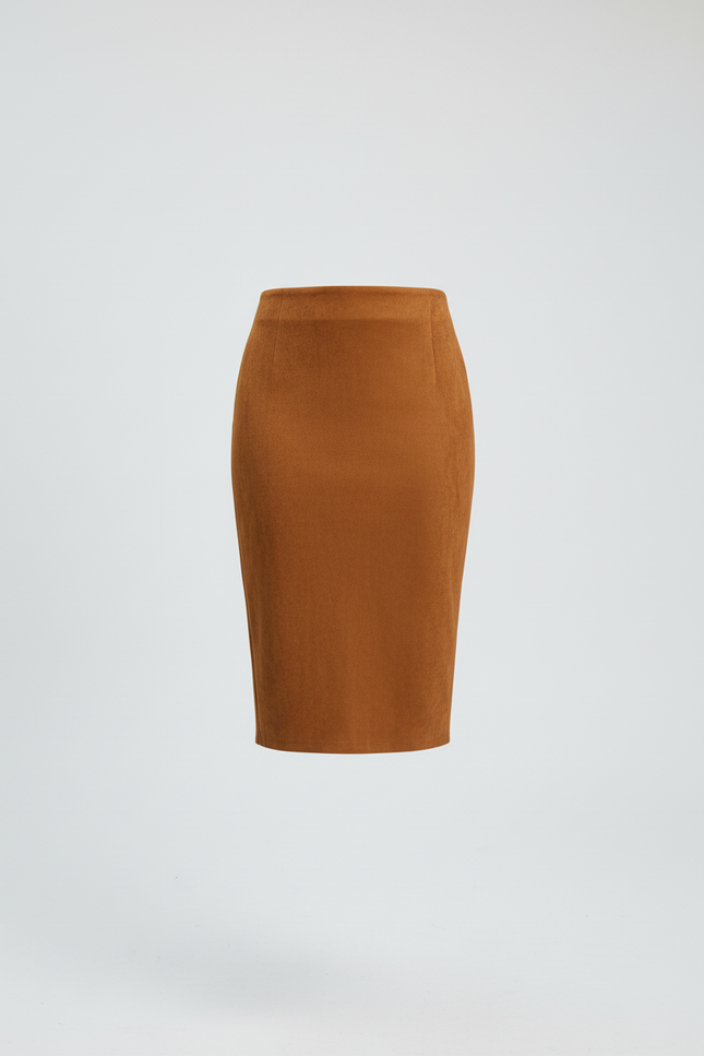 Jupe Crayon Daim Marron Élégante