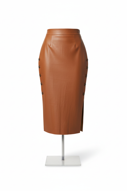 Jupe Crayon Camel Simili Cuir Chic