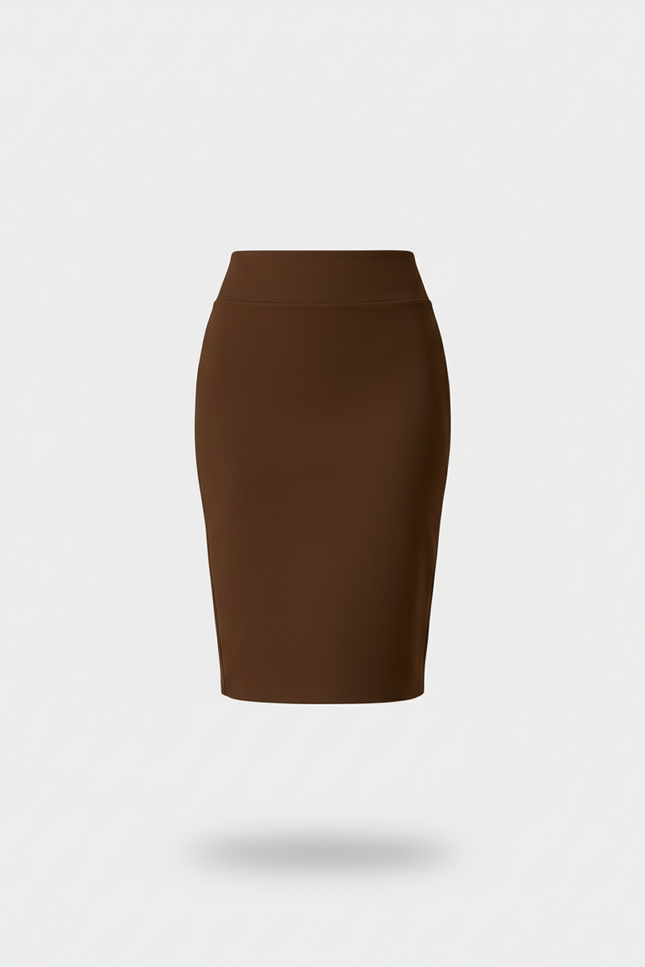 Jupe Crayon Marron Taille Haute Élégante