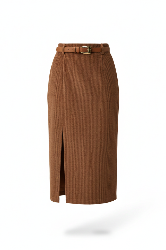 Jupe Crayon Velours Côtelé Fendue Chic