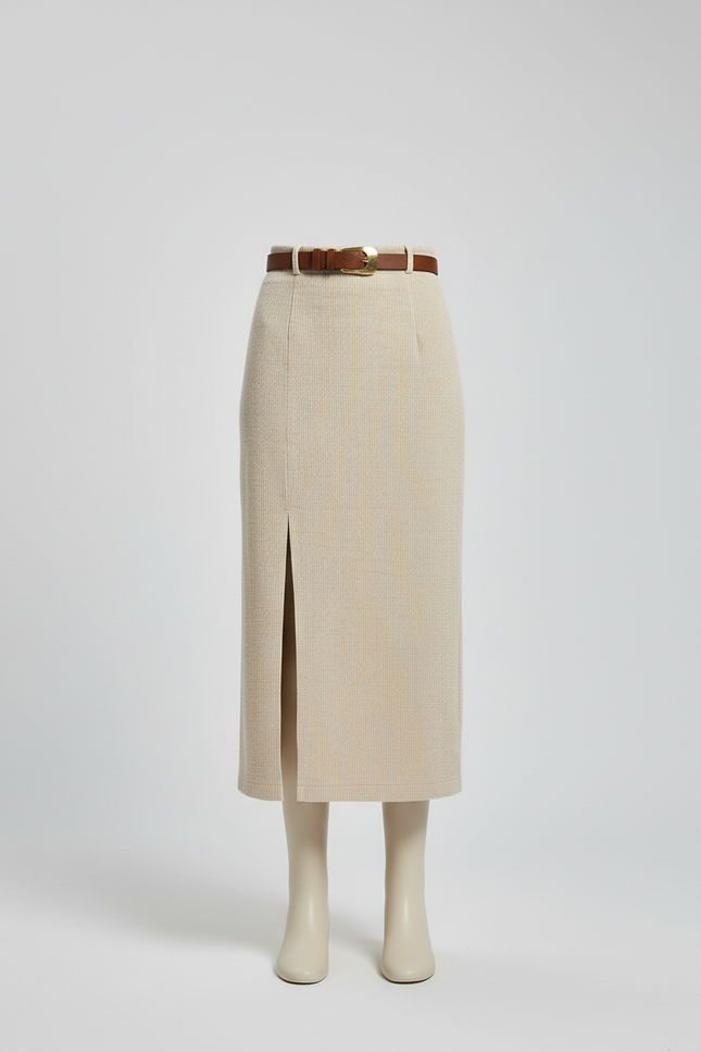 Jupe Crayon Côtelée Fendue Chic