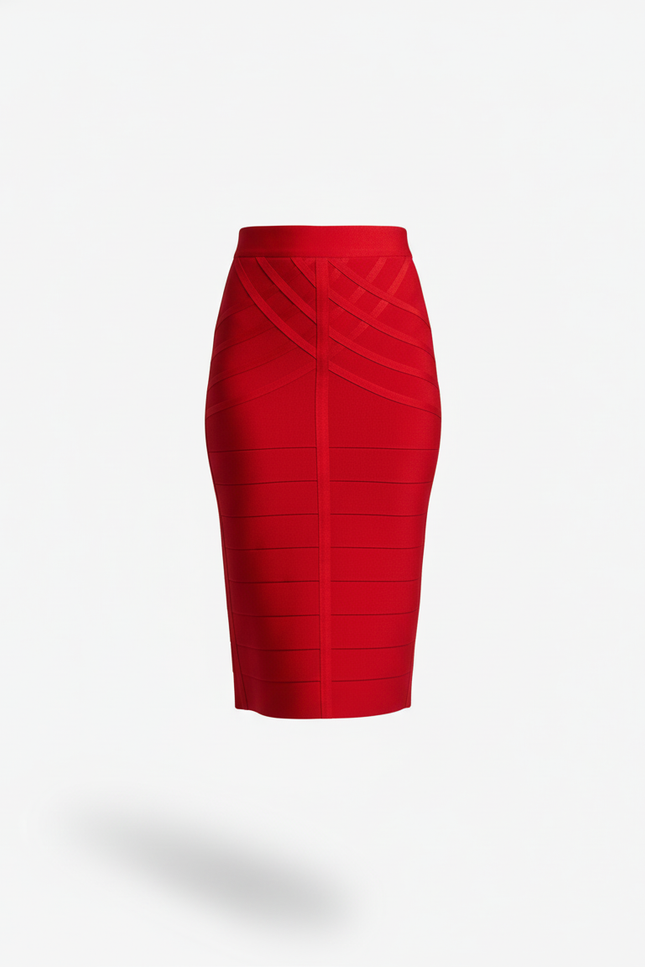 Jupe Crayon Rouge Bandeau Élégante