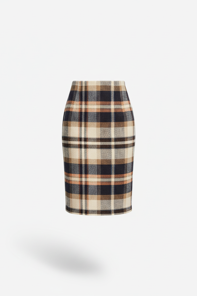 Jupe Crayon Taille Haute Carreaux