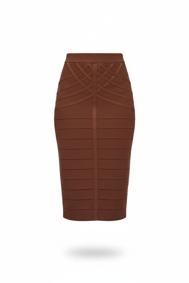 Jupe Crayon Marron À Bandes Élégante