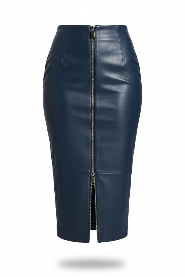 Jupe Crayon Similicuir Fendue Élégante