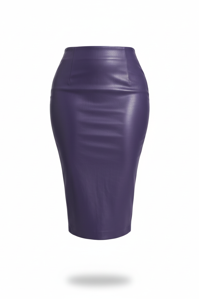 Jupe Crayon Violette Similicuir Élégante