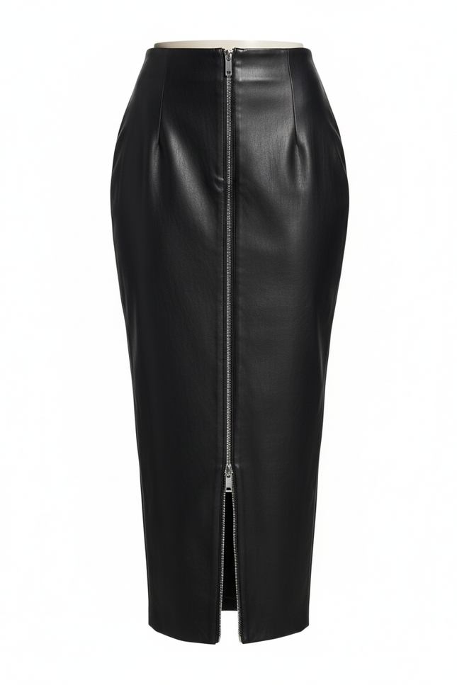 Jupe Crayon Simili Cuir Longue Fendue Chic