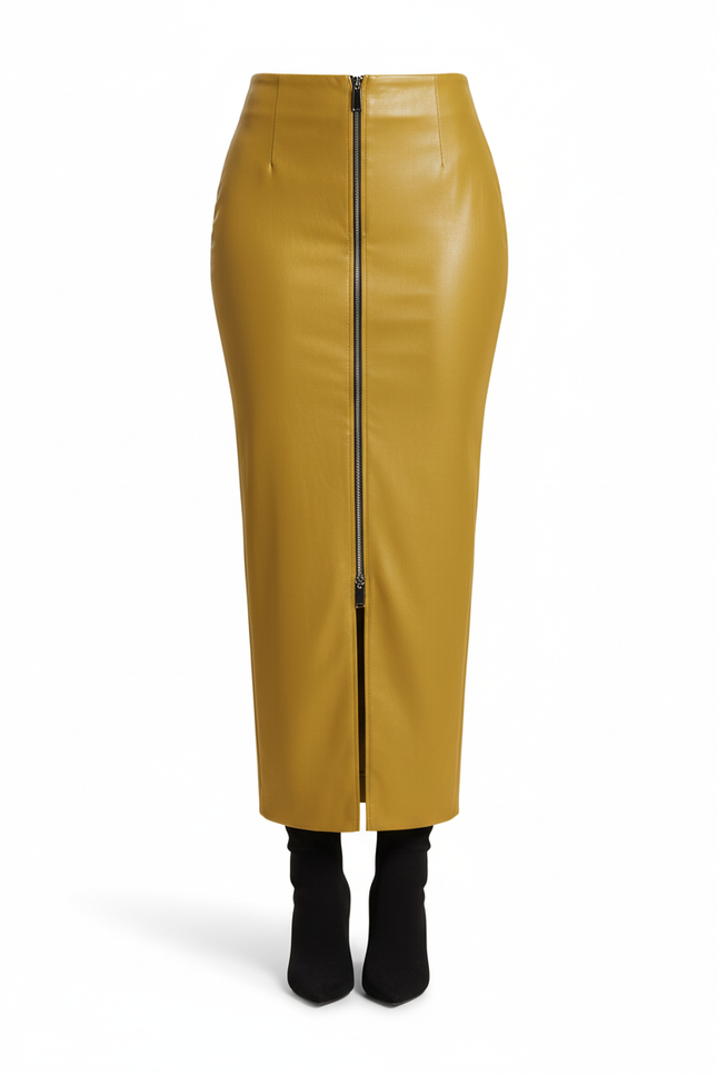 Jupe Crayon Ocre Similicuir Chic