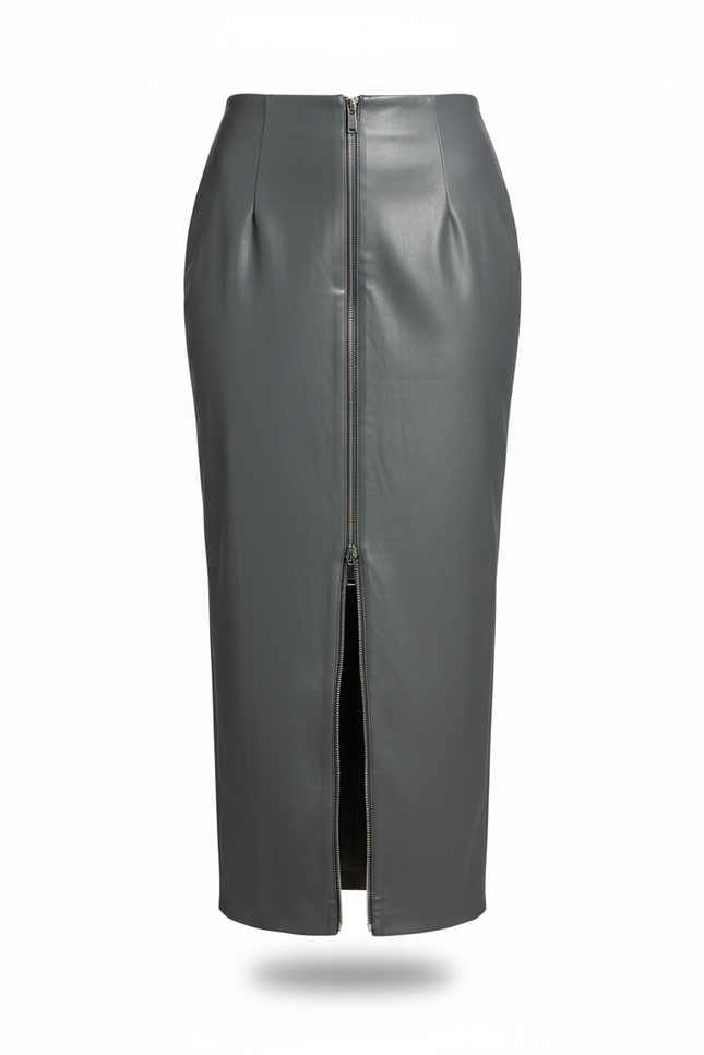 Jupe Crayon Similicuir Grise Élégante