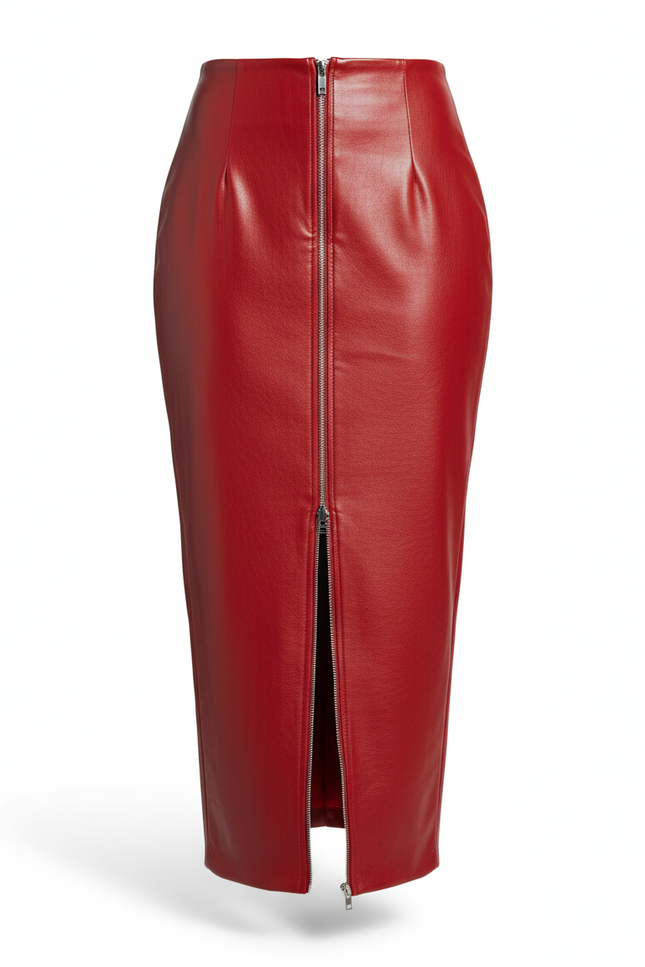 Jupe Crayon Rouge Simili Cuir Chic