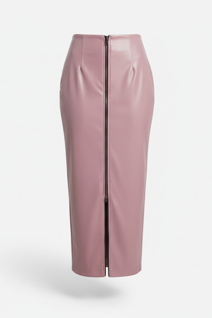 Jupe Crayon Rose Simili Cuir Chic