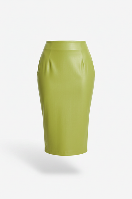 Jupe Crayon Vert Citron Simili Cuir Chic