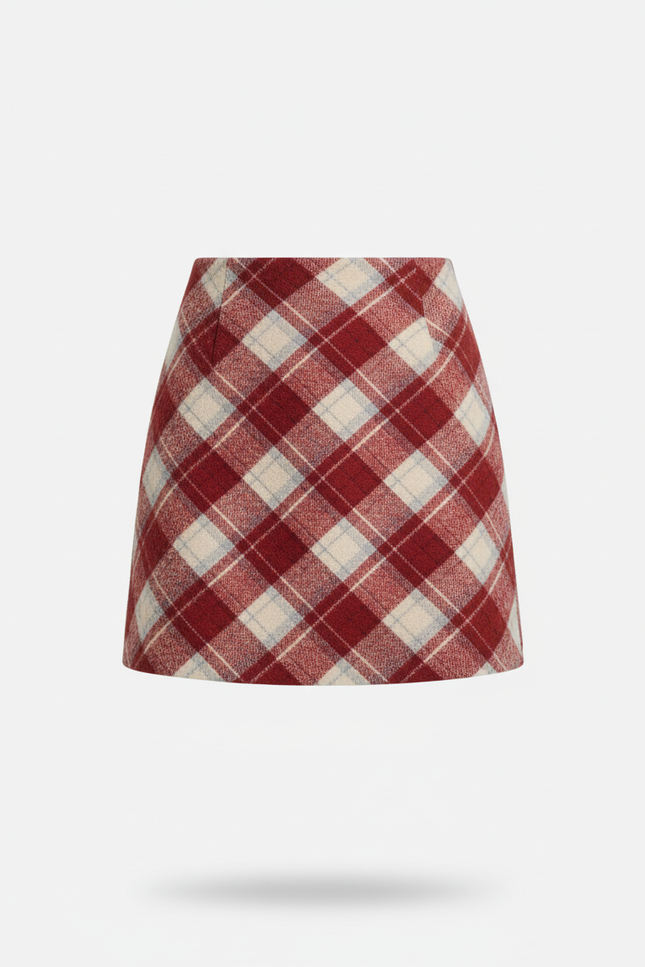 Jupe Crayon Mini Carreaux Rouges Décontractée