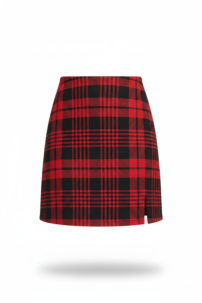 Jupe Crayon Carreaux Rouges Élégante