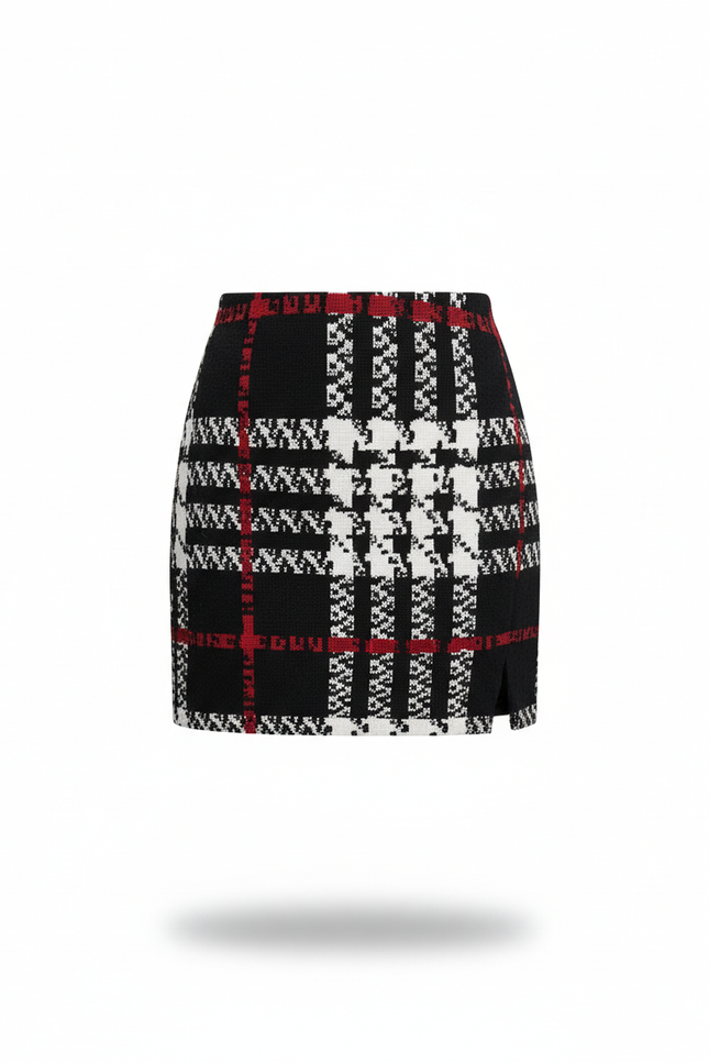 Jupe Crayon Carreaux Noir Rouge Élégante