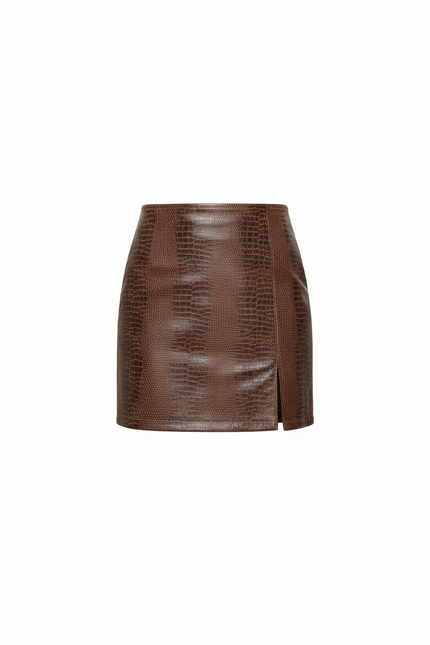 Jupe Crayon Marron Imprimé Crocodile Chic