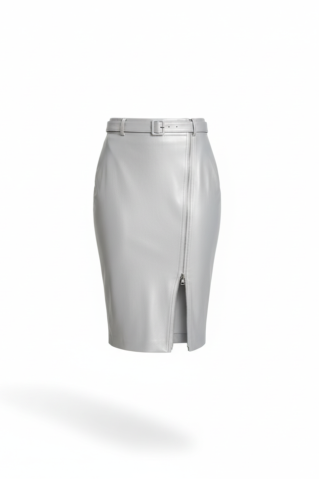 Jupe Crayon Argentée Similicuir Brillante
