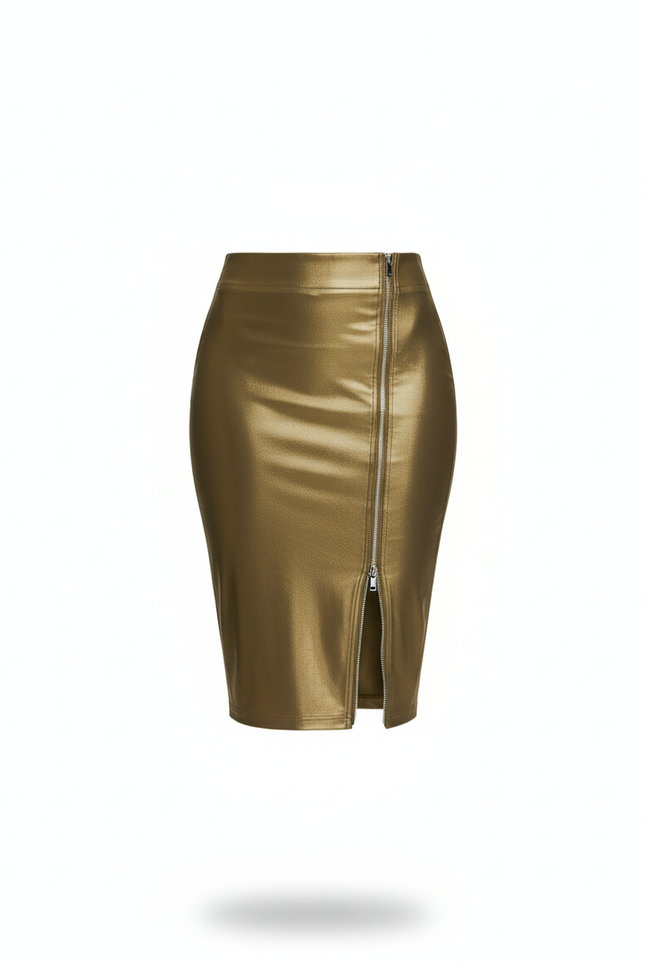 Jupe Crayon Dorée Brillante Élégante
