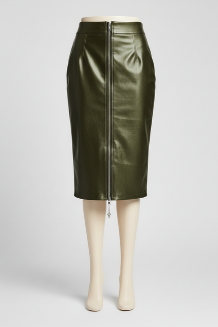 Jupe Crayon Vert Olive Brillante Élégante