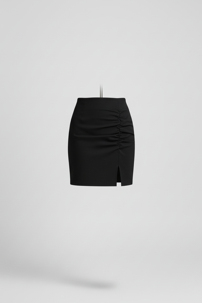 Jupe Crayon Noire Froncée Élégante