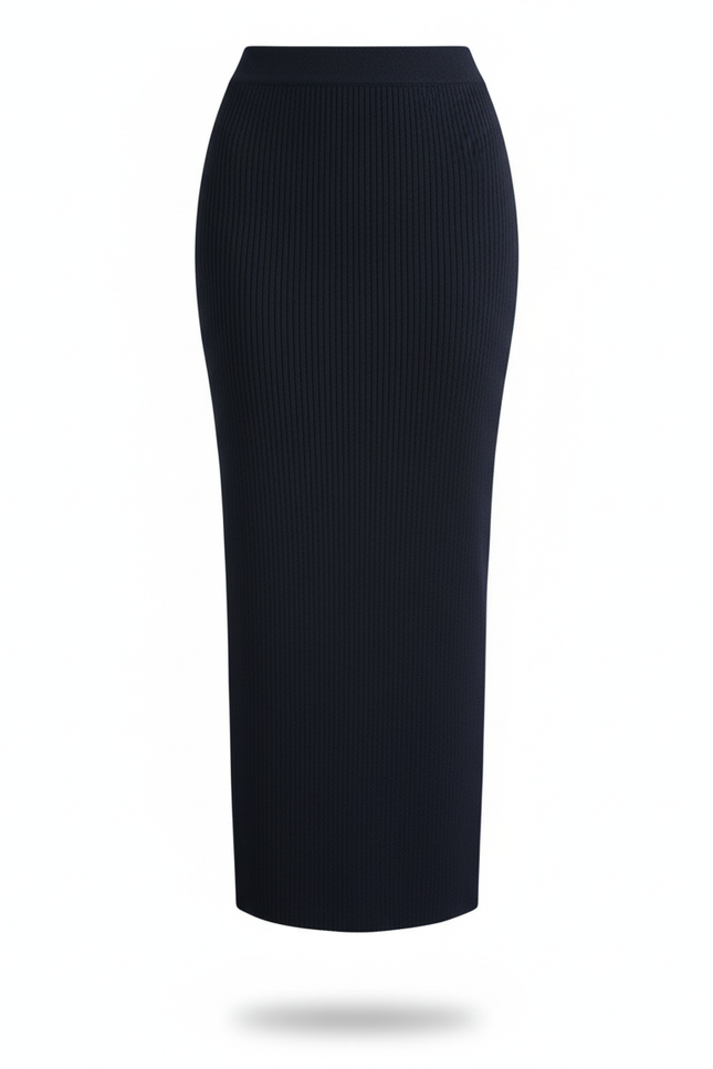 Jupe Crayon Bleu Marine Côtelée Chic