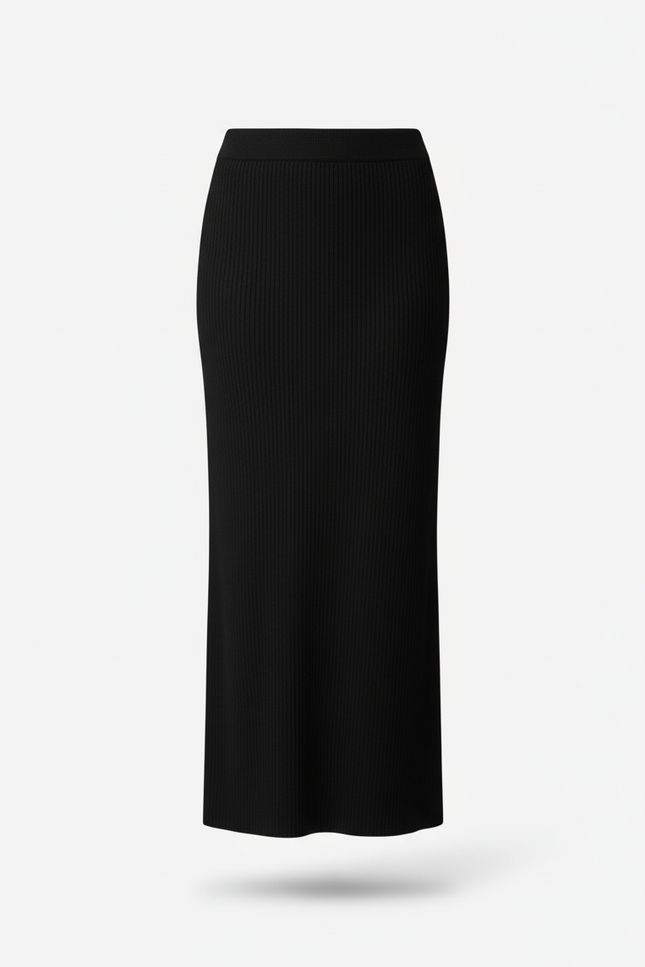 Jupe Crayon Noire Côtelée Chic
