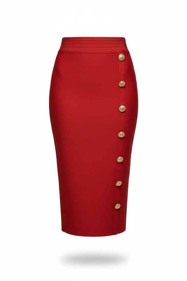 Jupe Crayon Rouge Boutonnée Chic