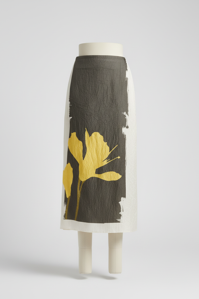 Jupe Crayon Motif Floral Jaune Chic