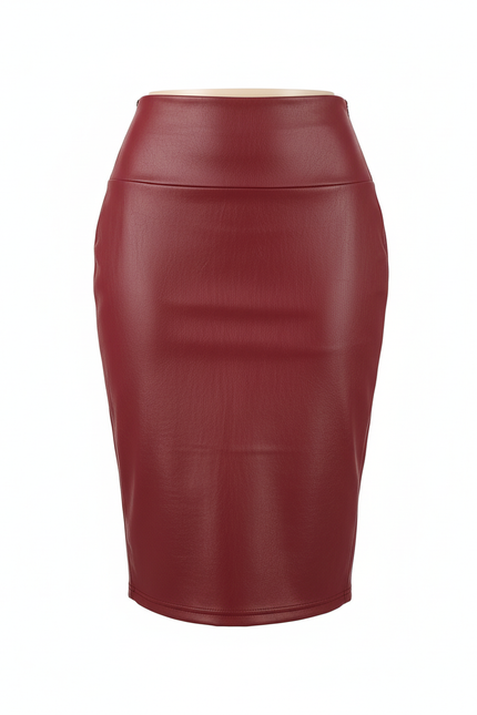 Jupe Crayon Similicuir Bordeaux Chic