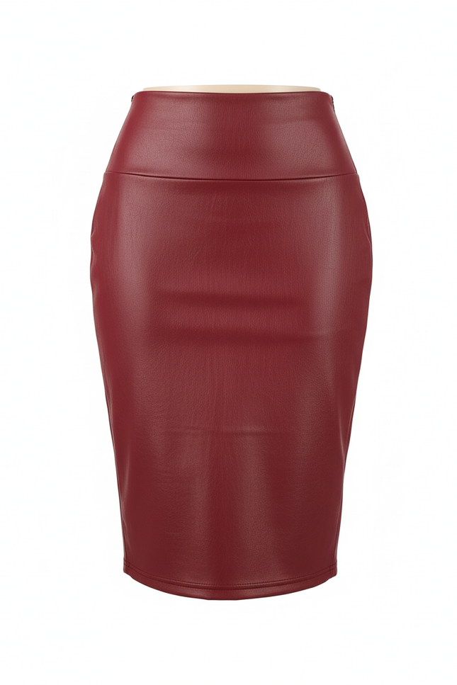 Jupe Crayon Similicuir Bordeaux Chic