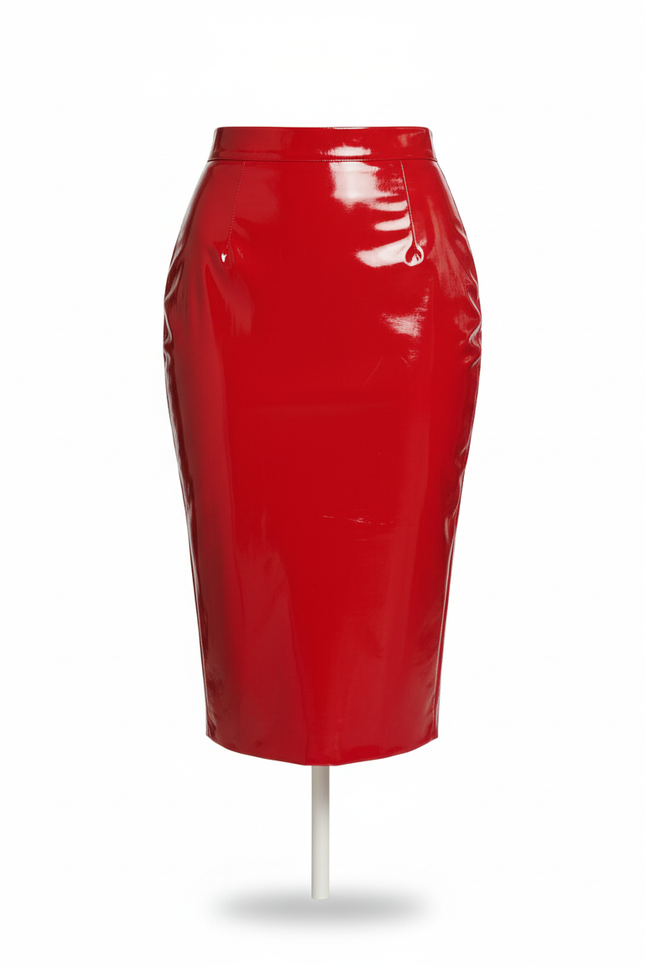 Jupe Crayon Rouge Effet Mouillé Sexy