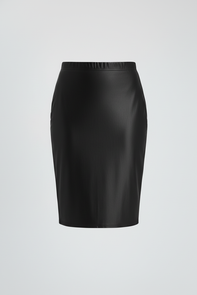 Jupe Crayon Noire Brillante Élégante
