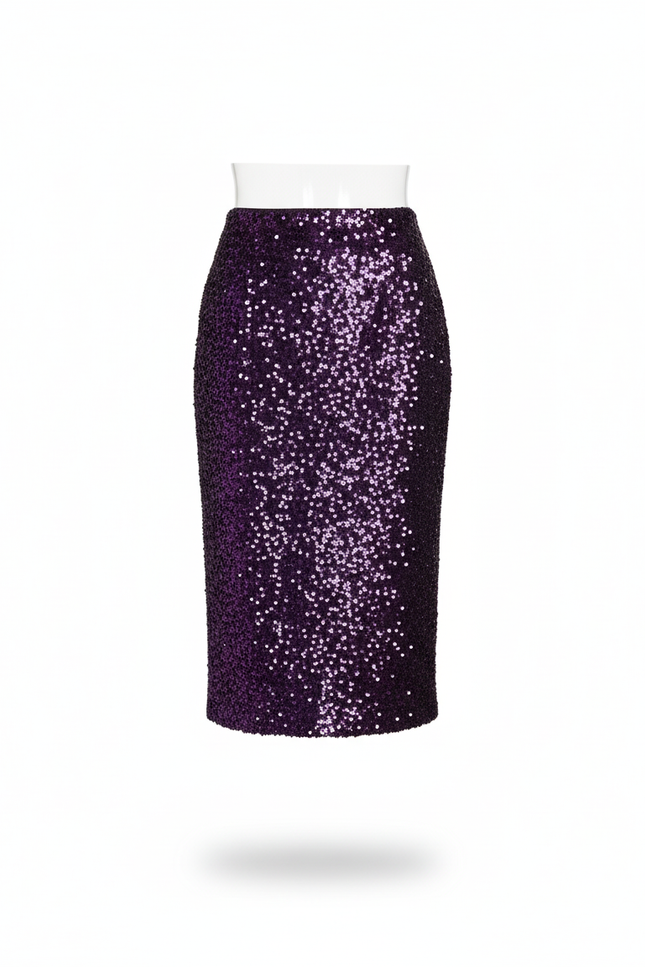 Jupe Crayon Violette À Paillettes Élégante