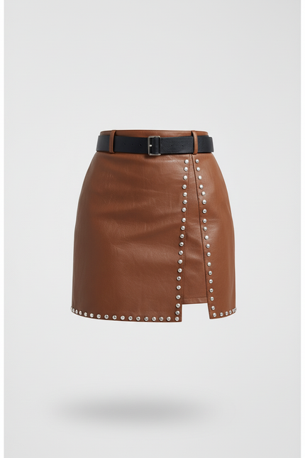 Jupe Crayon Marron Cloutée Chic