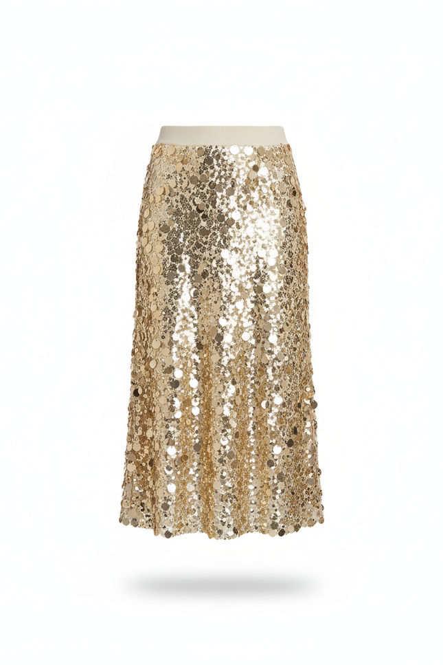 Jupe Crayon Dorée Paillettes Chic
