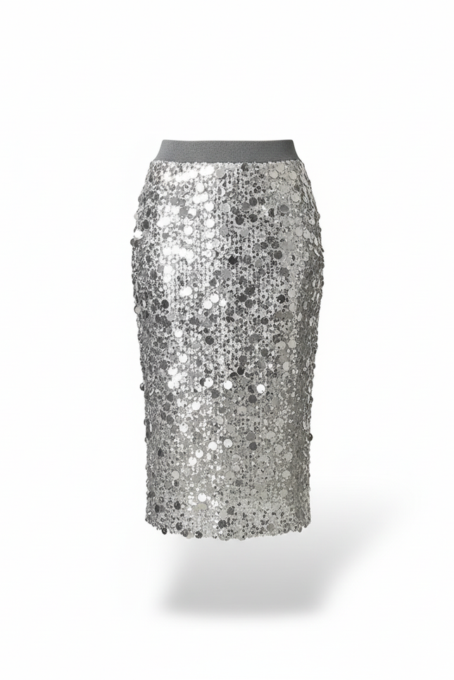 Jupe Crayon Argentée Paillettes Chic