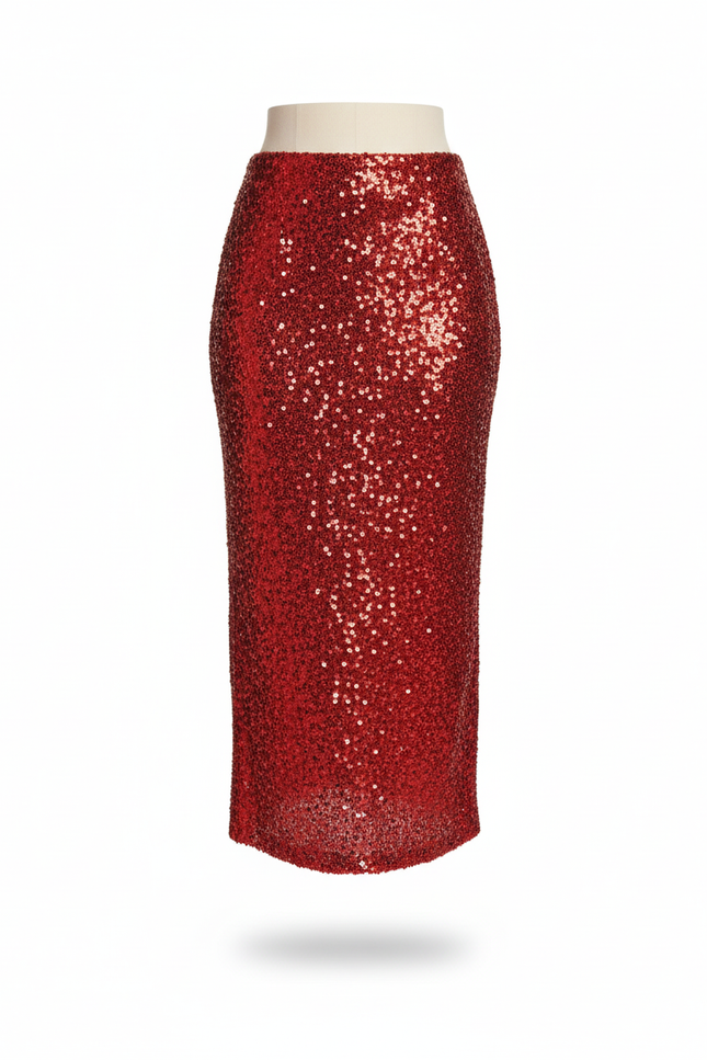 Jupe Crayon Rouge Paillettes Chic