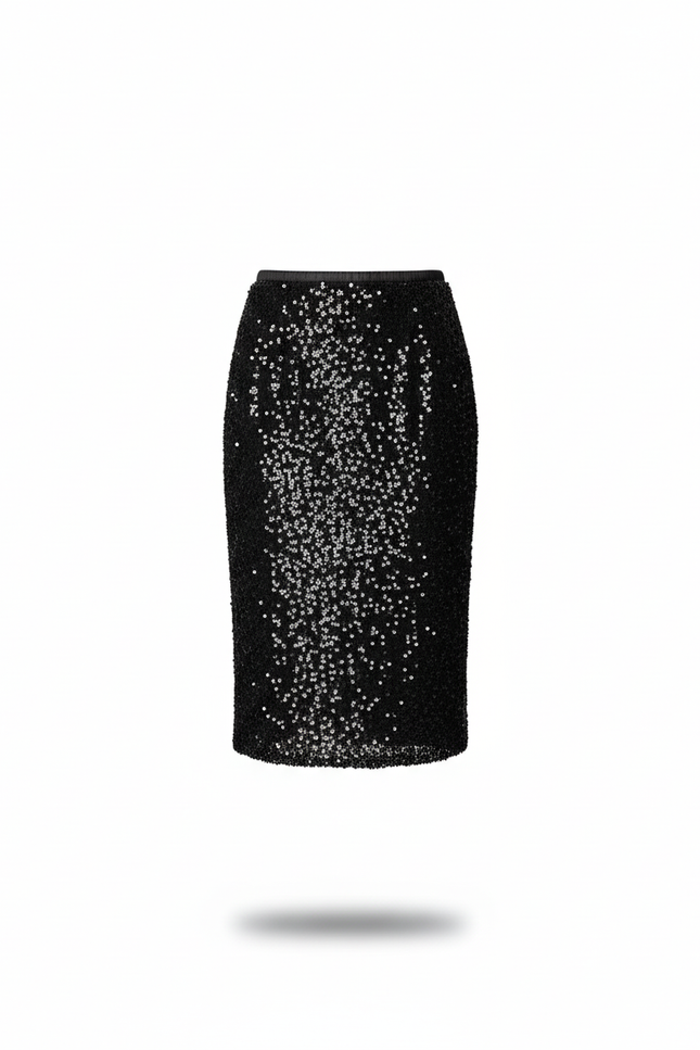 Jupe Crayon Noire À Sequins Chic