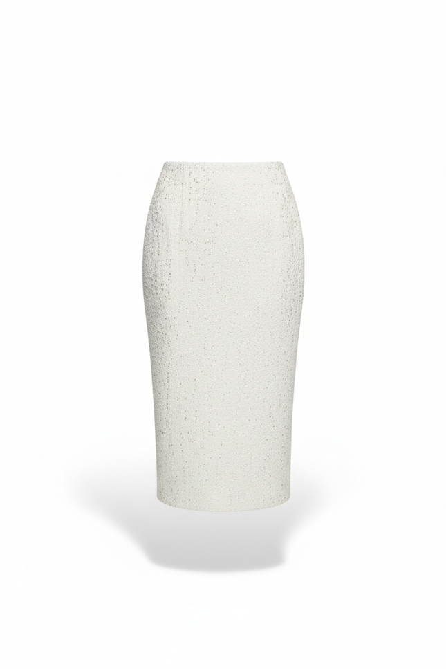 Jupe Crayon Blanche Pailletée Élégante