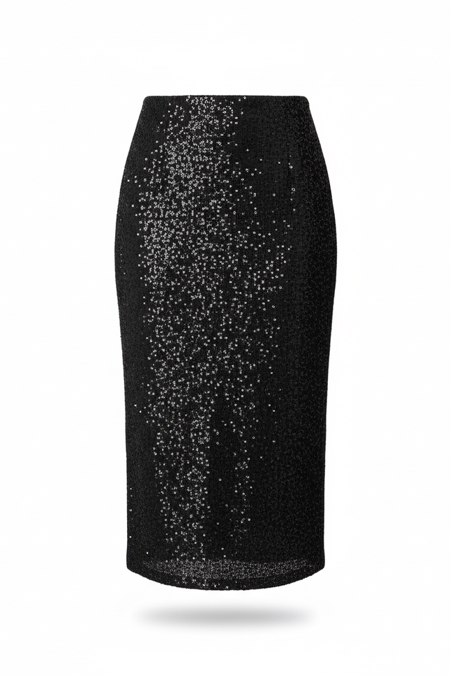 Jupe Crayon Noire À Sequins Chic