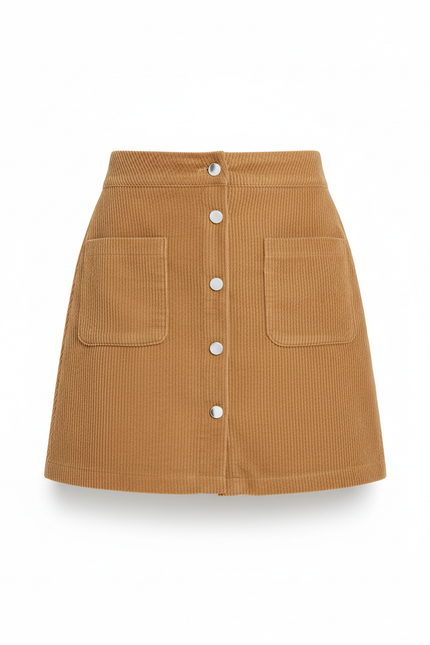 Jupe Crayon Marron Côtelée Décontractée