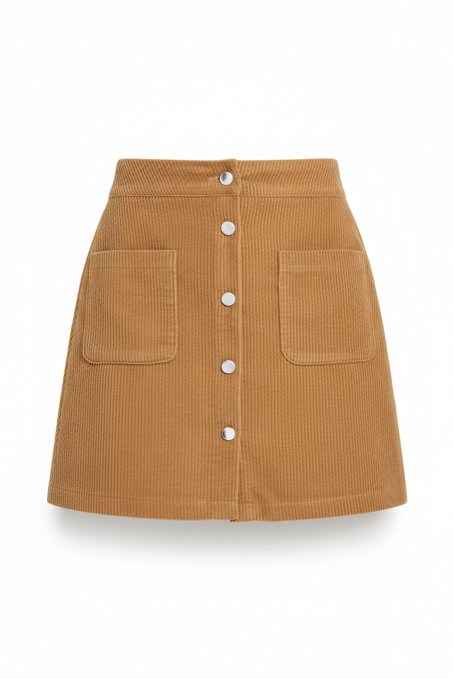 Jupe Crayon Marron Côtelée Décontractée