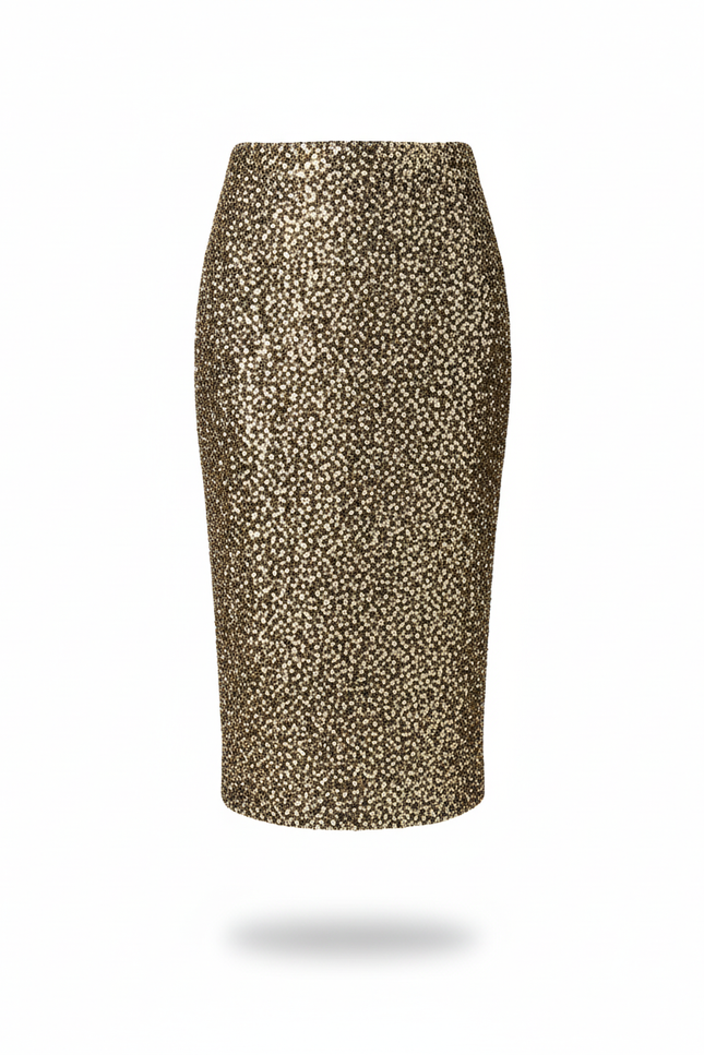 Jupe Crayon Paillettes Dorées Chic