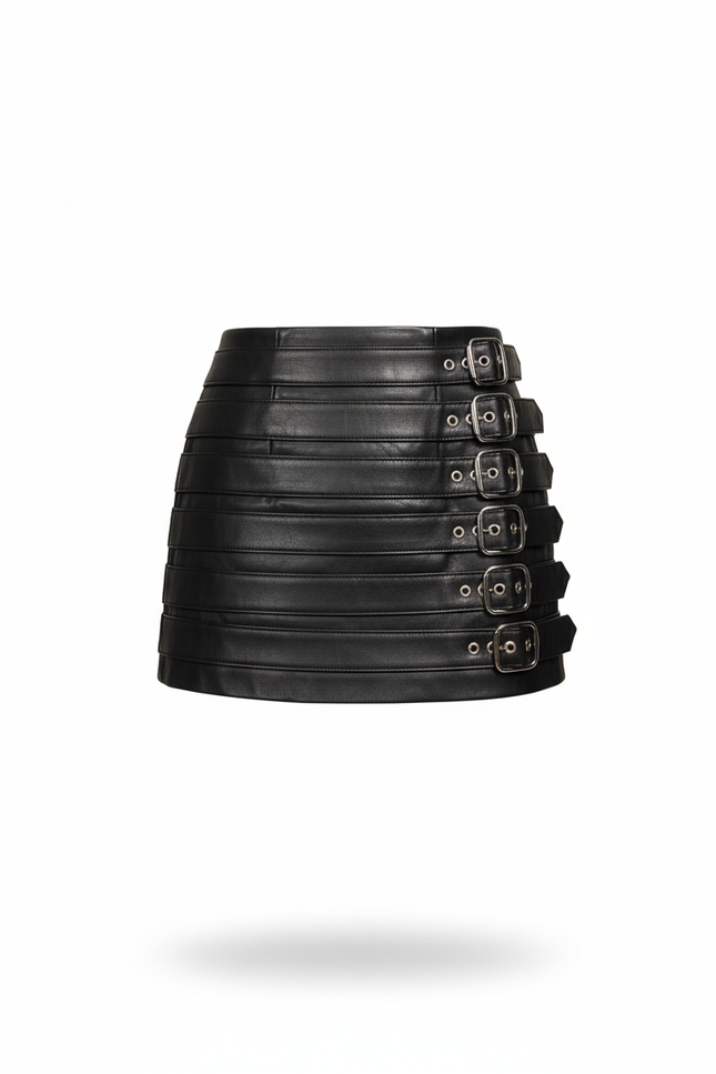 Jupe Crayon Cuir Noire À Boucles Chic